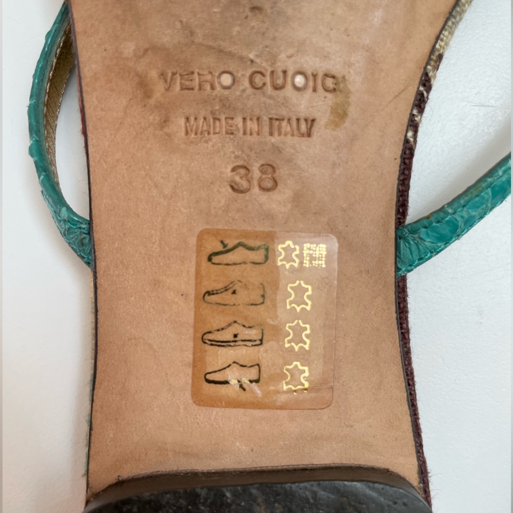 Dolce & Gabbana Turquoise Snake-Embossed Leather & Floral Canvas Flats Size 7.5 - Picture 7 of 9